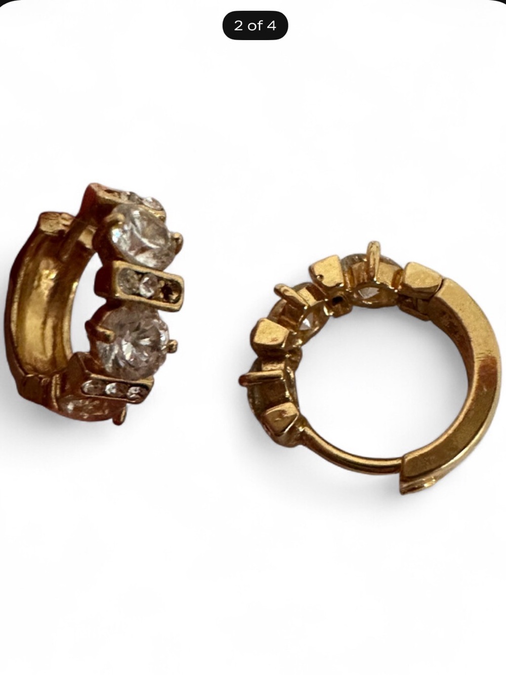 Vintage Gold Crystal Huggie Hoop Earrings - Elegant Sparkle